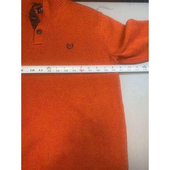 Chaps Orange Sweater Big Elbow Patch Button Casual Men's Size Medium 100% Cotton - Picture 5 of 8